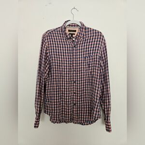 Banana Republic Camden Fit Linen Blue and Pink Checkered Shirt | M